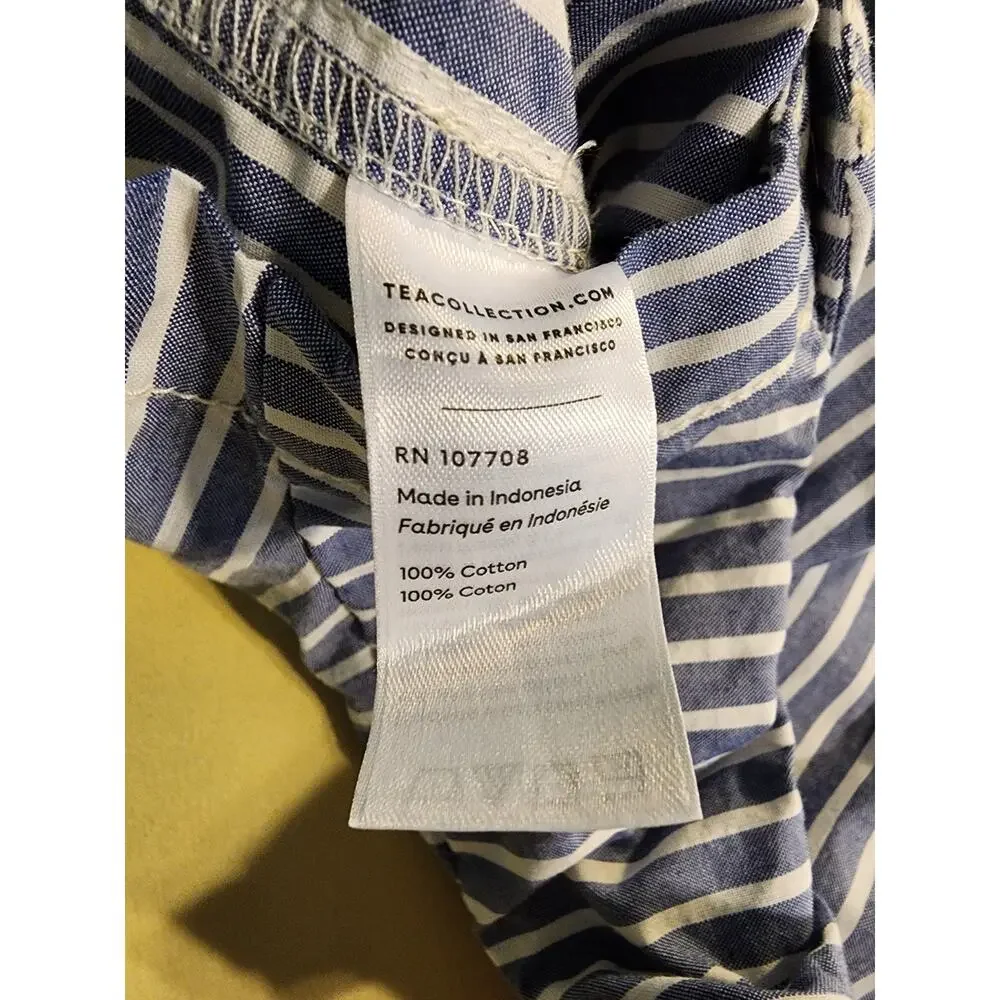 Tea Collection Blue & White‎ Striped Boys Overalls Shortalls Size 12/18 months